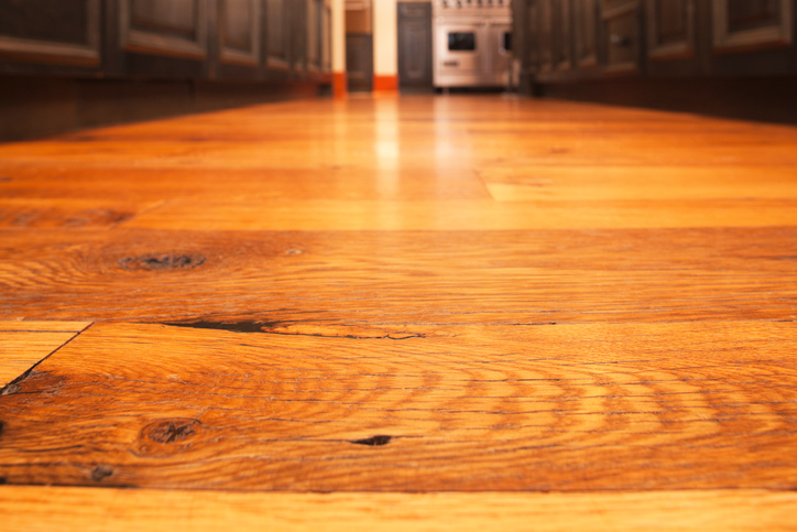 Reclaimed hardwood timber floor in kitchen