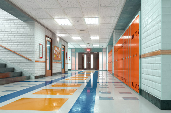 high school hallway - blog post about school flooring